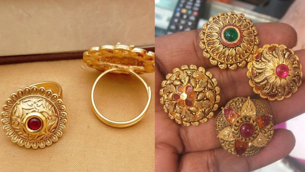 Gold Rajwadi Ring Design for Woman