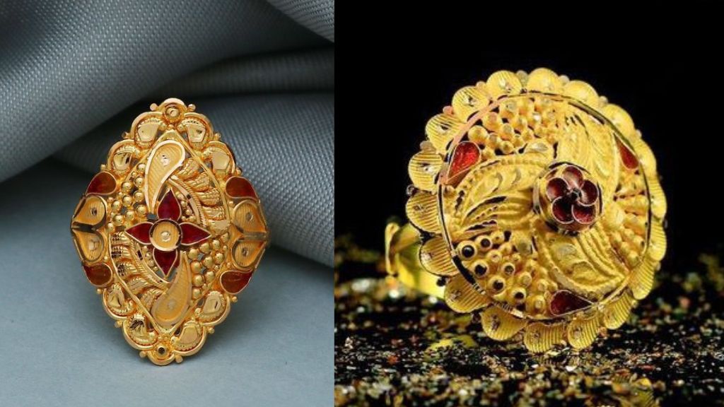 Gold Rajwadi Ring Design for Woman