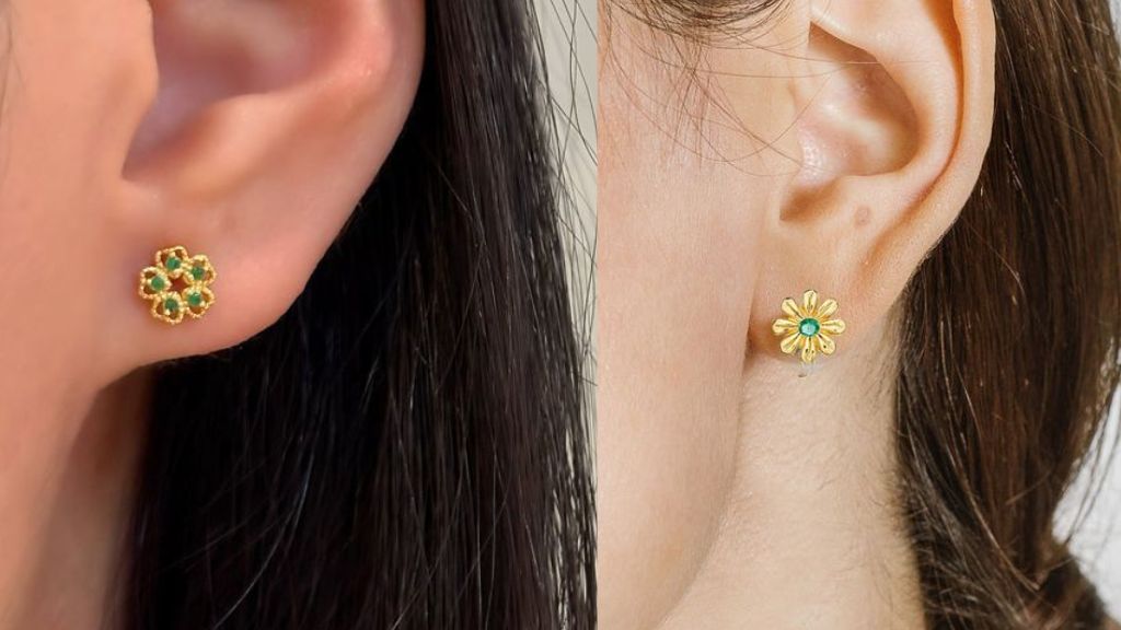 Green Stone Golden Earrings