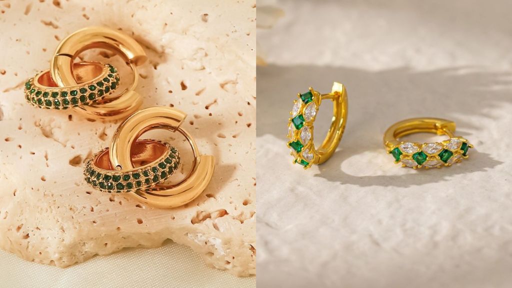 Green Stone Golden Earrings