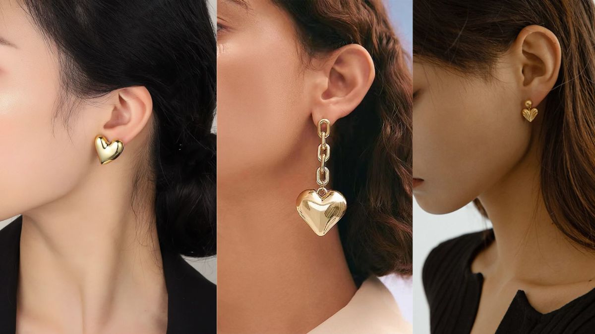 Heart Shape Gold Earrings
