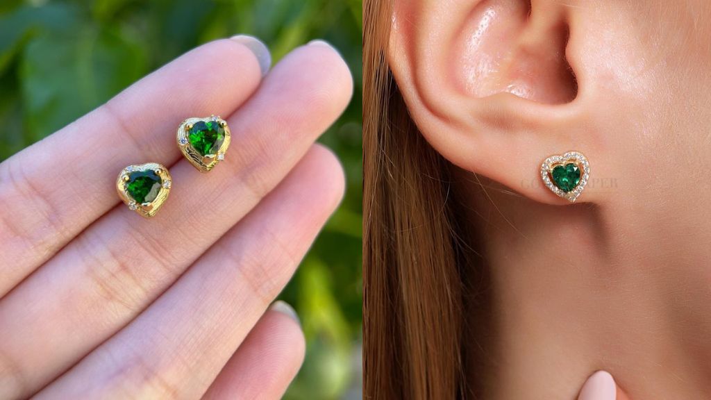 Green Stone Golden Earrings