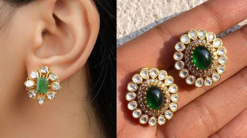 Green Stone Golden Earrings